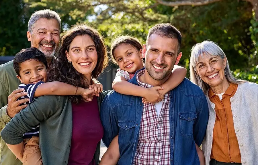 Familia de tres generaciones al aire libre