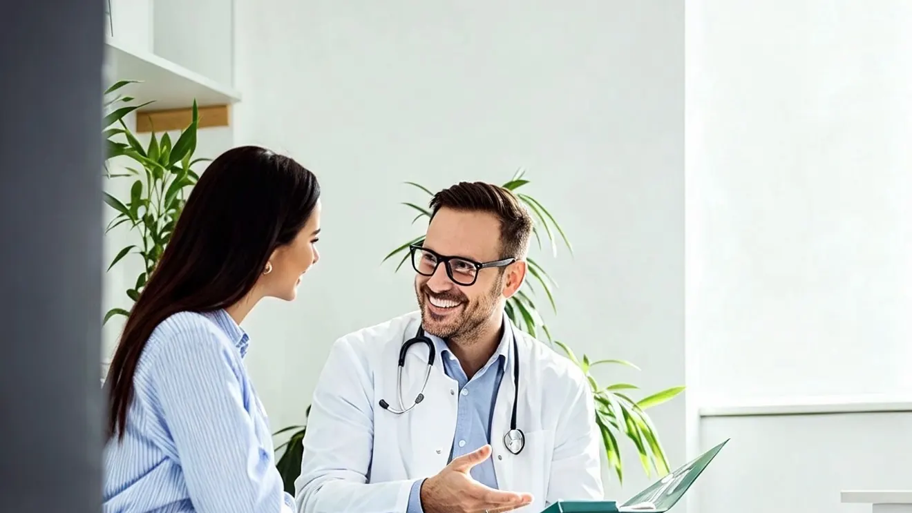 Médico conversando con una paciente en su consultorio