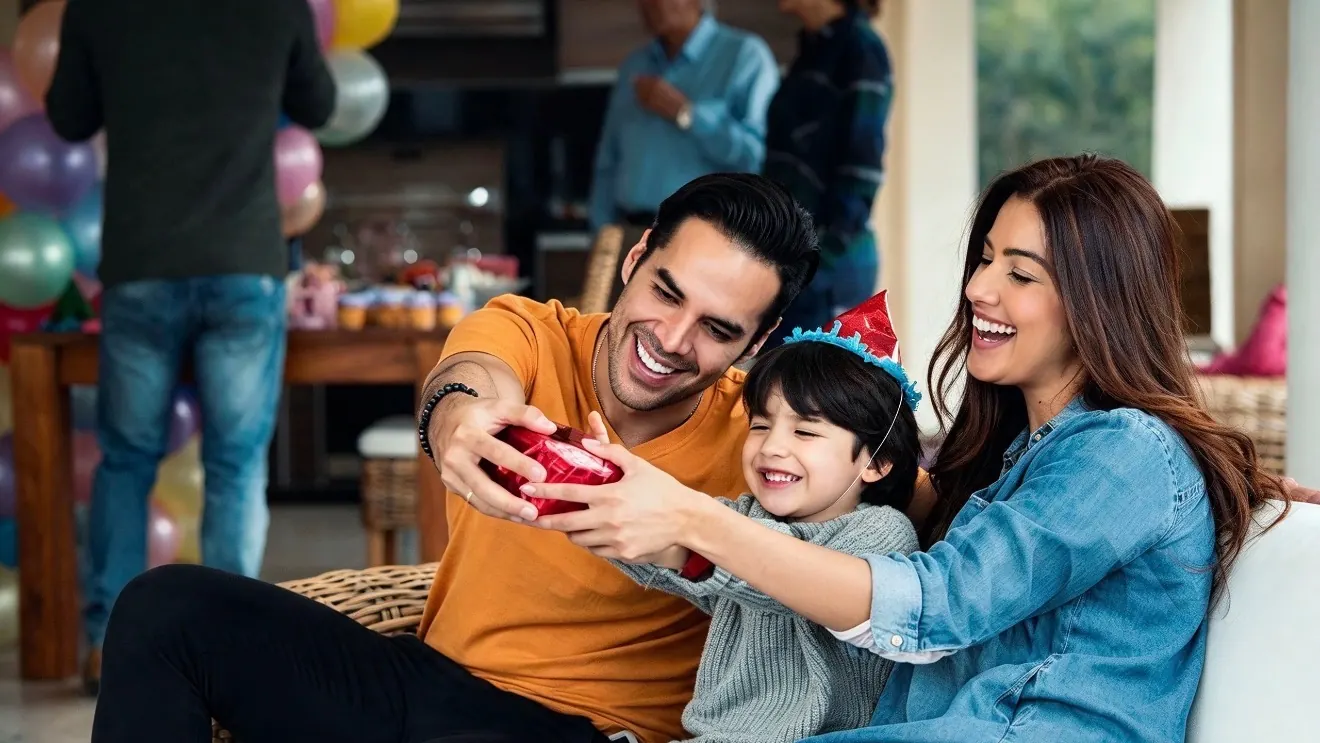 Familia celebrando el cumpleaños de su hijo en casa